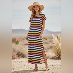 XL • LuLaRoe Macy • Maxi Dress • Double V-Neck • Split Hem • Beach Wear Vibes